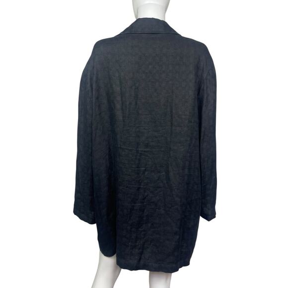 Eileen Fisher Women's L Black Linen Lagenlook Plaid Collared Relaxed Jacket EUC - Picture 3 of 5